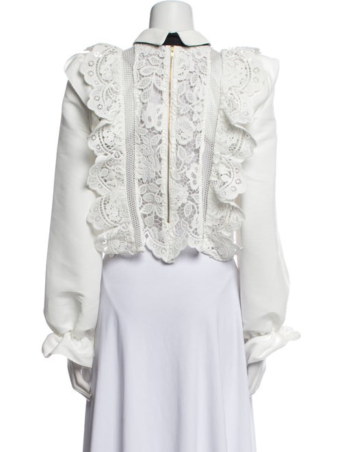 Self-Portrait Tie Neck Long Sleeve Crop Top