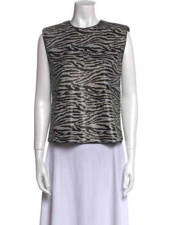 Self-Portrait Animal Print Crew Neck Top