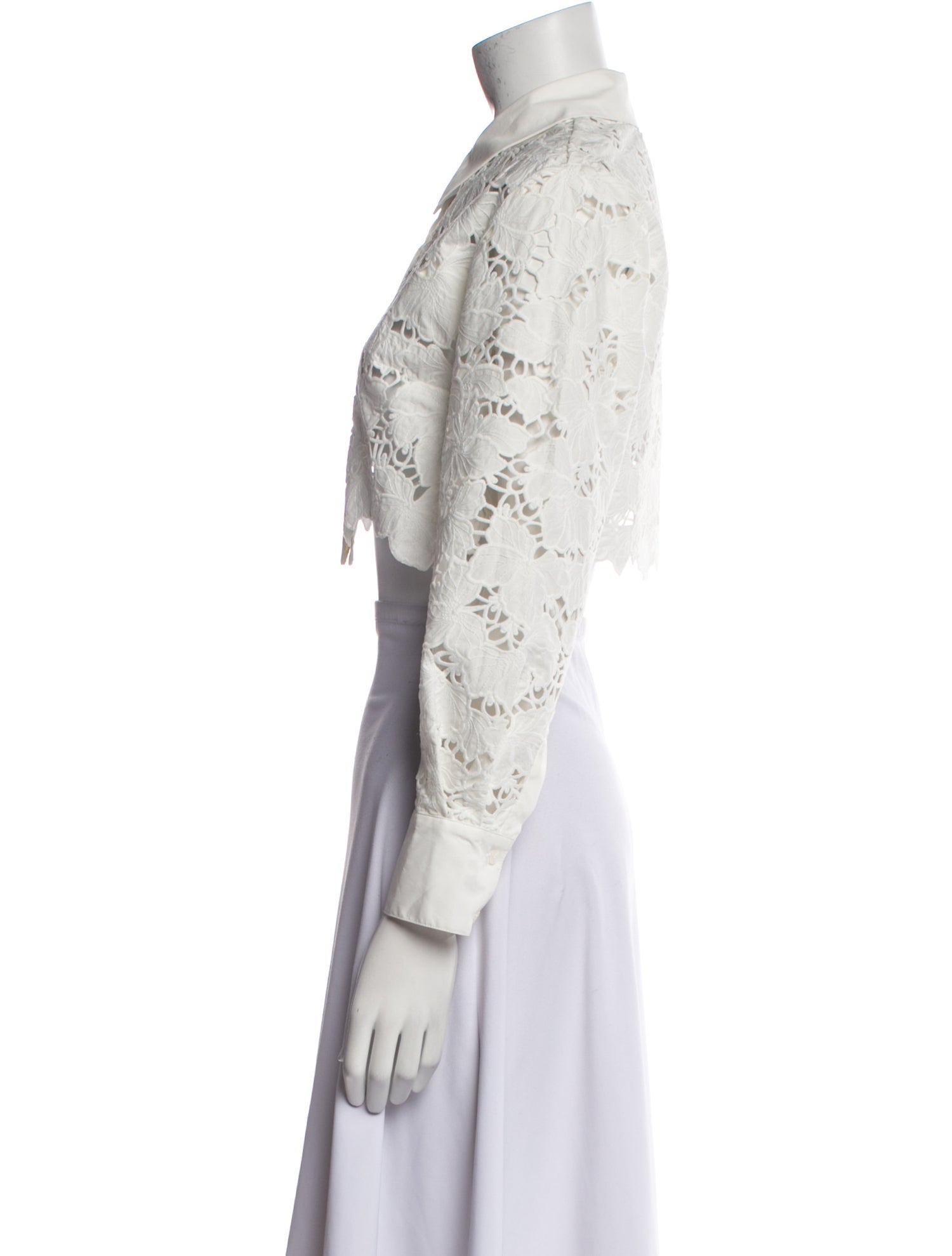 Self-Portrait Lace Pattern Long Sleeve Crop Top