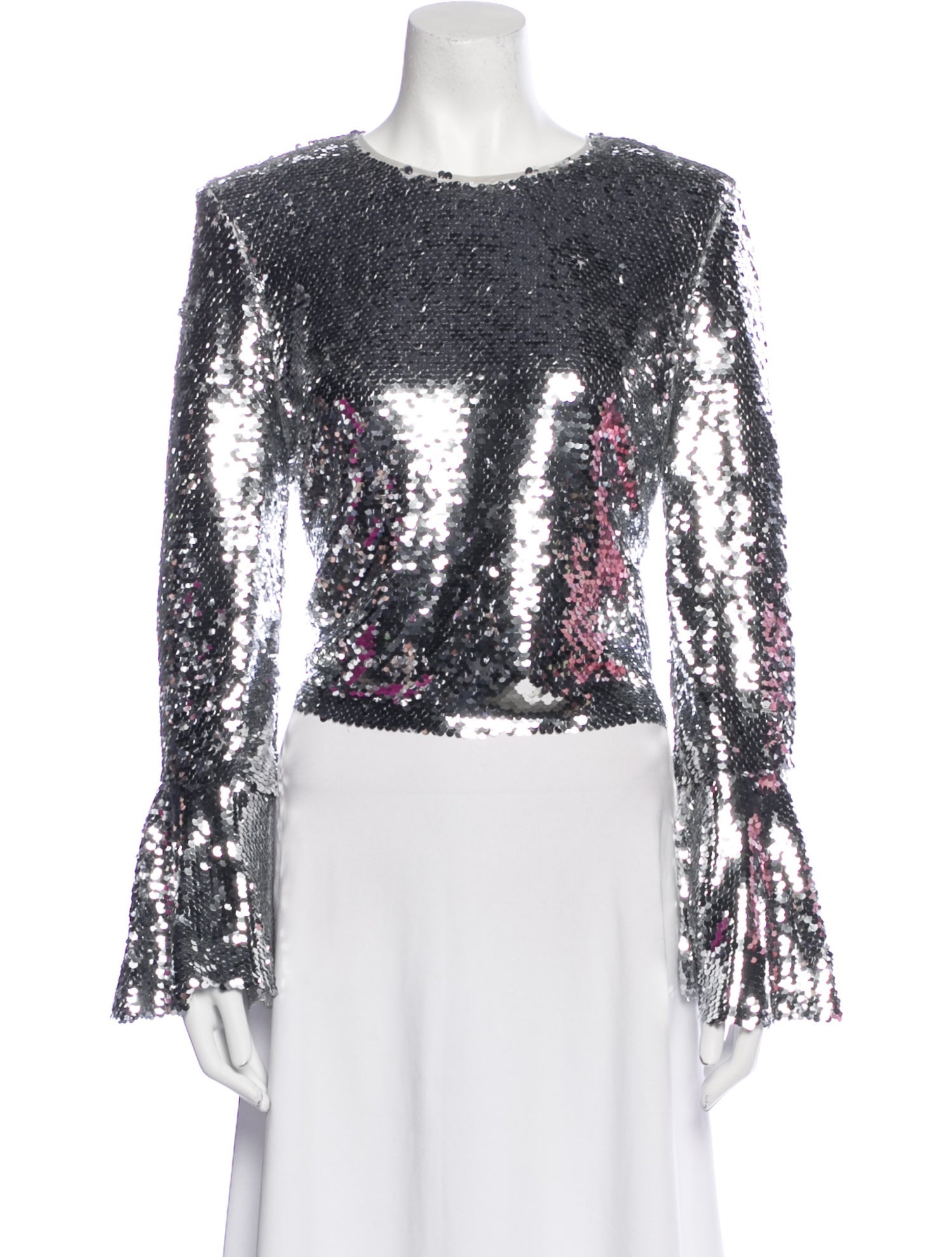 Self-Portrait Bateau Neckline Long Sleeve Crop Top