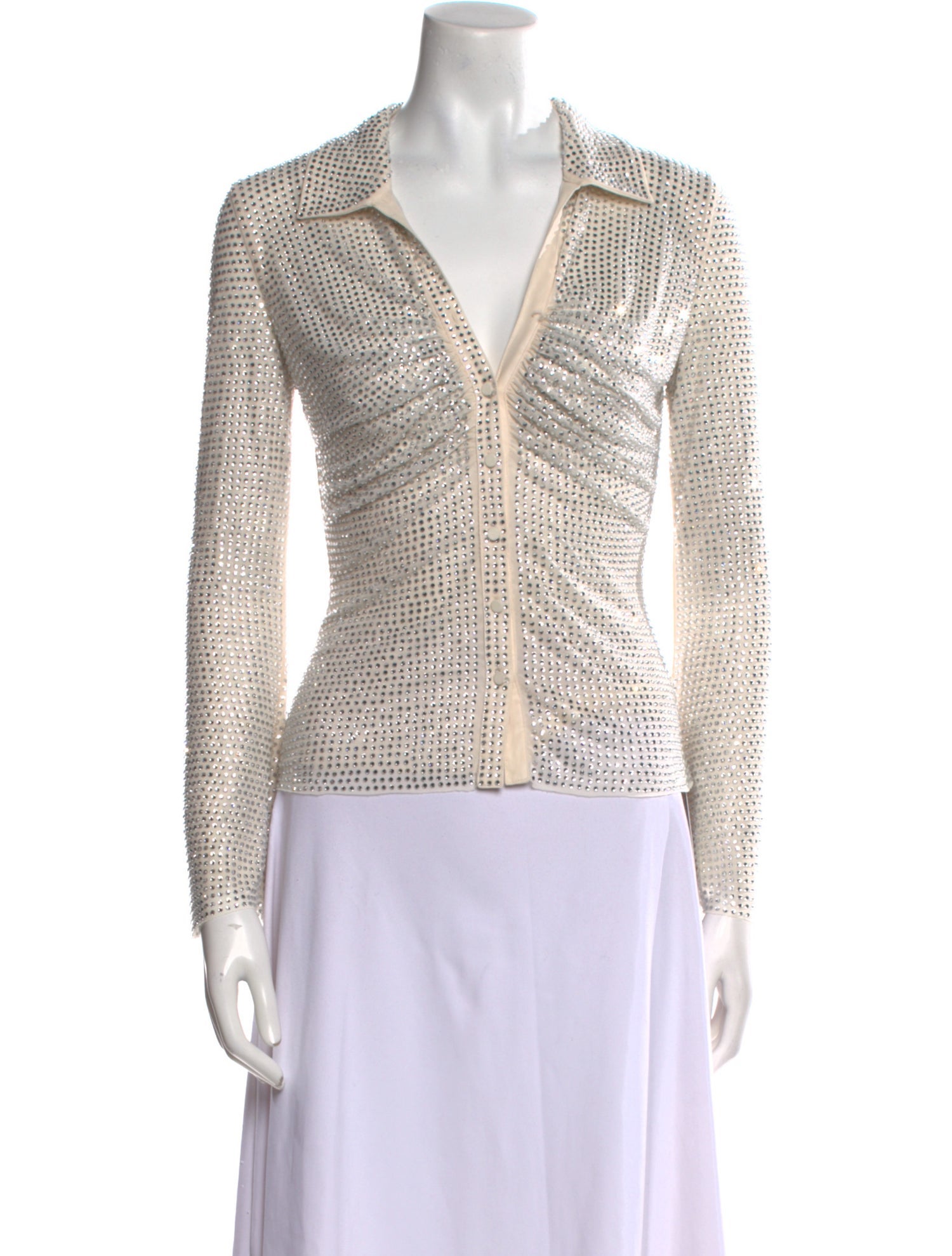 Self-Portrait Patterned Long Sleeve Crop Top