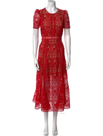 Self-Portrait Lace Pattern Midi Length Dress