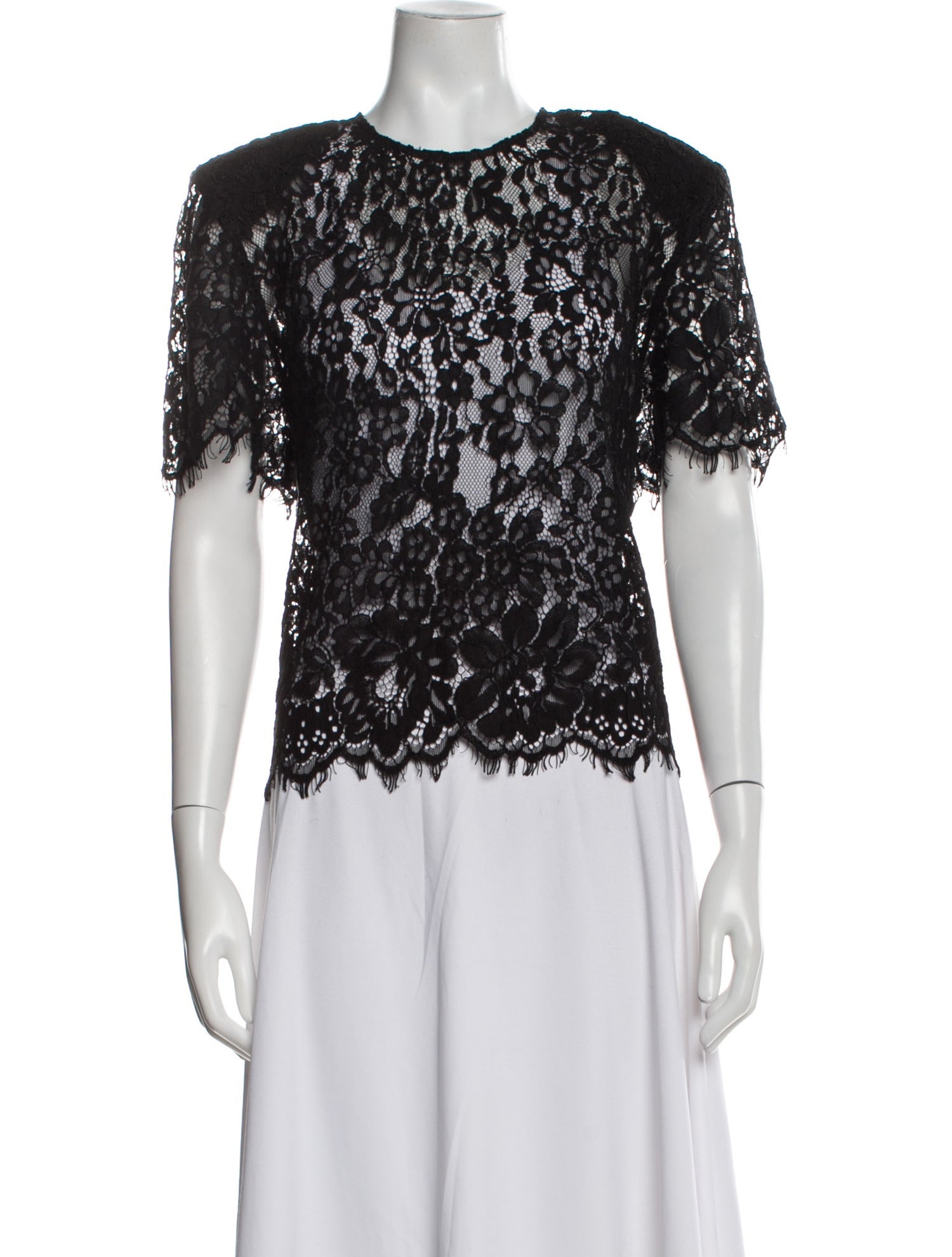 Self-Portrait Lace Pattern Crew Neck Top