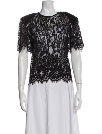Self-Portrait Lace Pattern Crew Neck Top