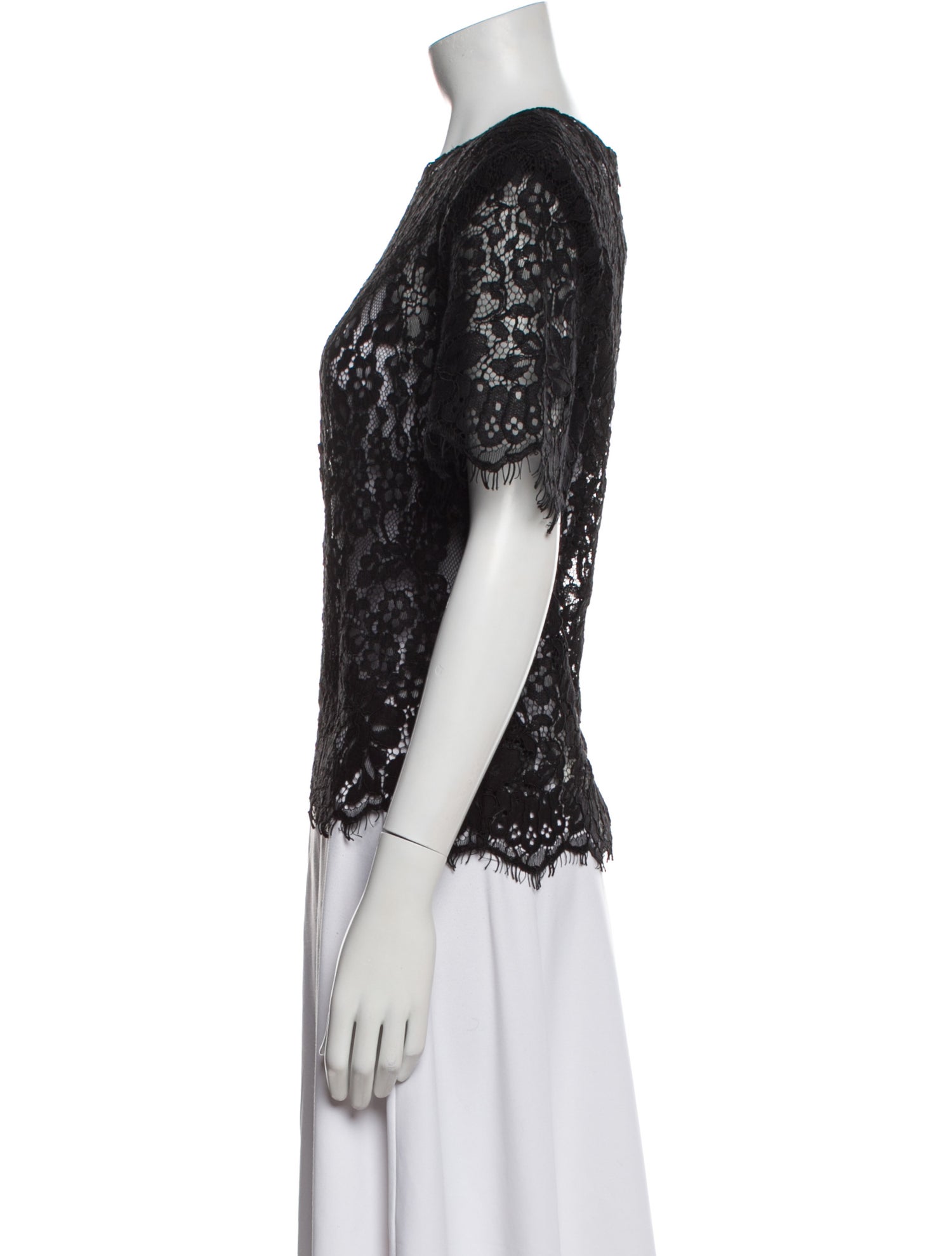 Self-Portrait Lace Pattern Crew Neck Top