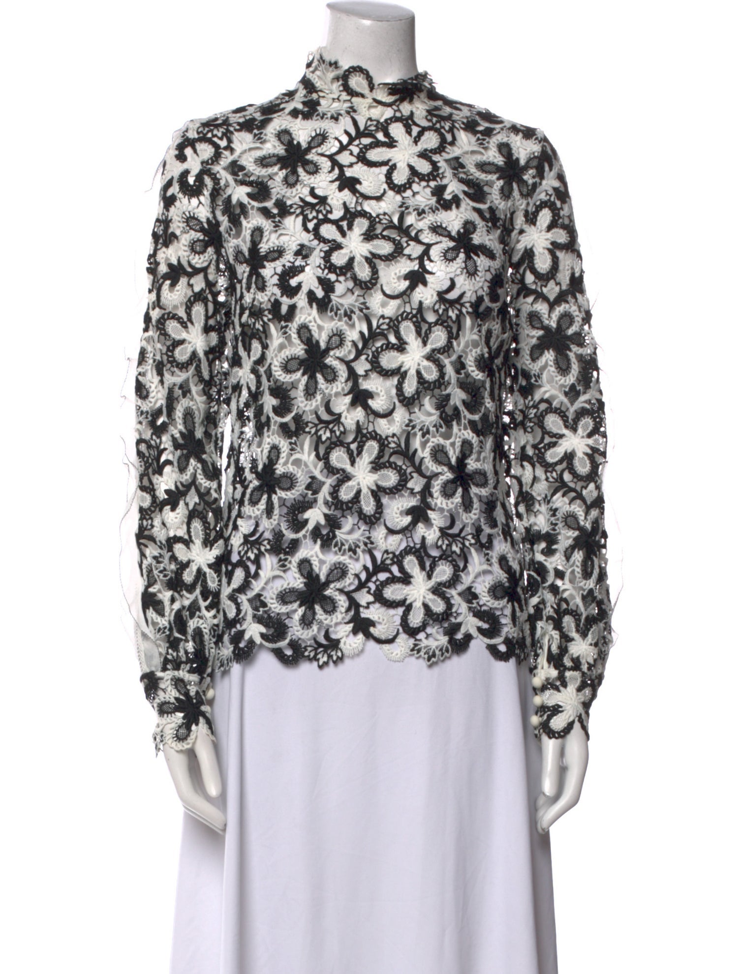 Self-Portrait Floral Print Mock Neck Blouse