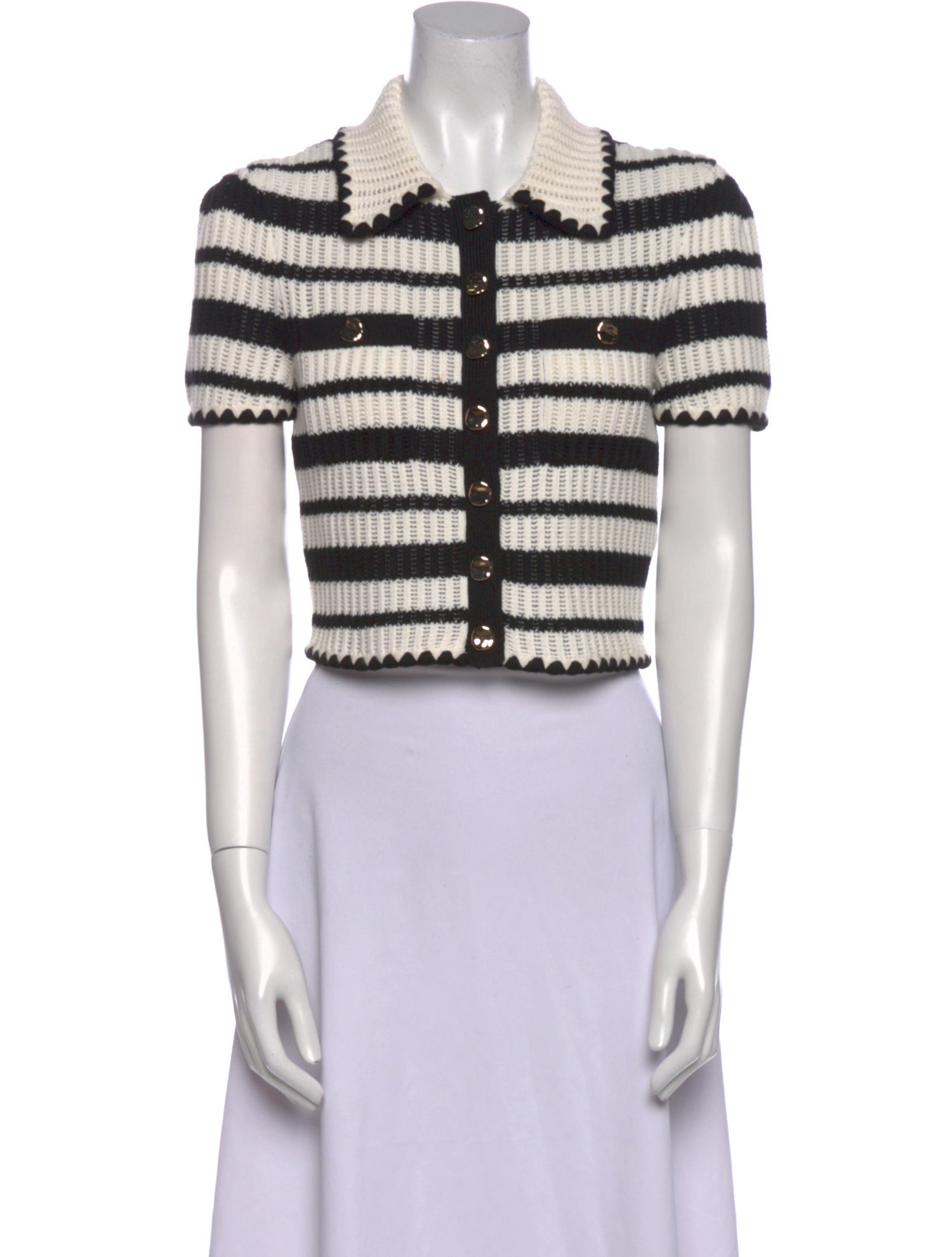 Self-Portrait Striped Short Sleeve Crop Top