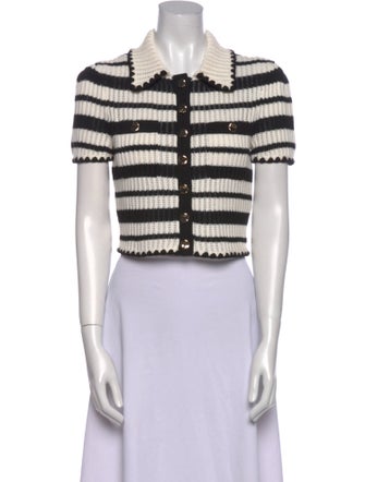 Self-Portrait Striped Short Sleeve Crop Top