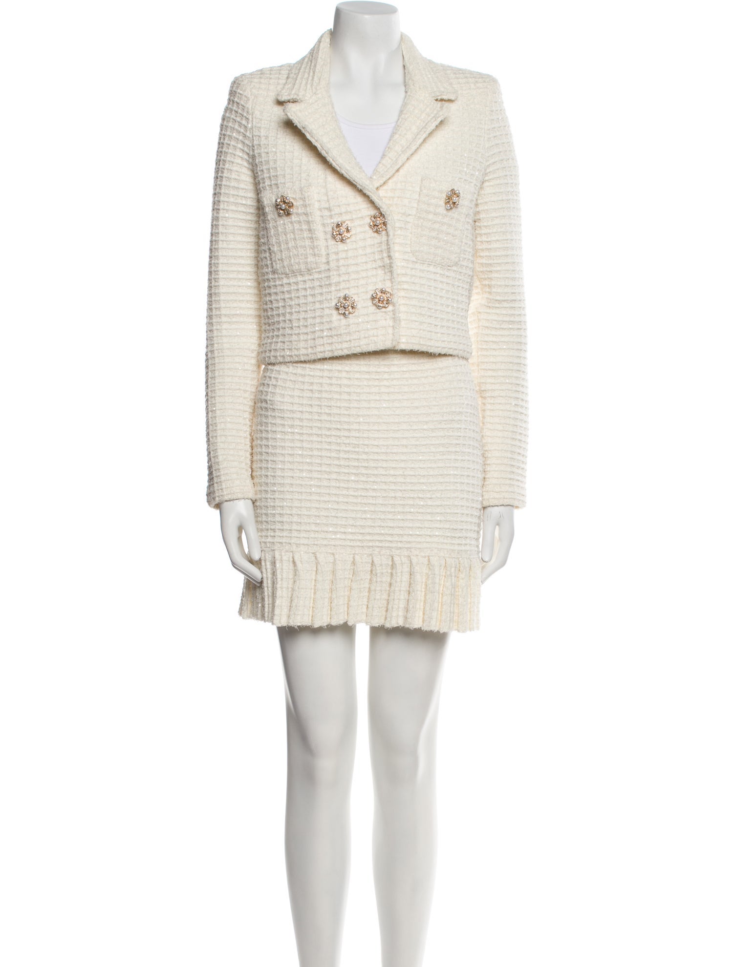 Self-Portrait Patterned Crystal Embellishments Skirt Suit