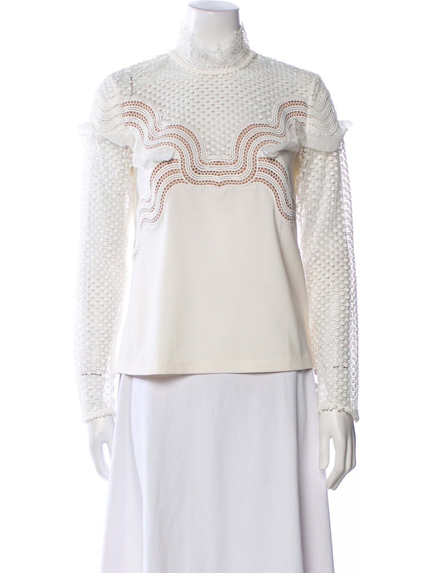 Self-Portrait Lace Pattern Mock Neck Blouse