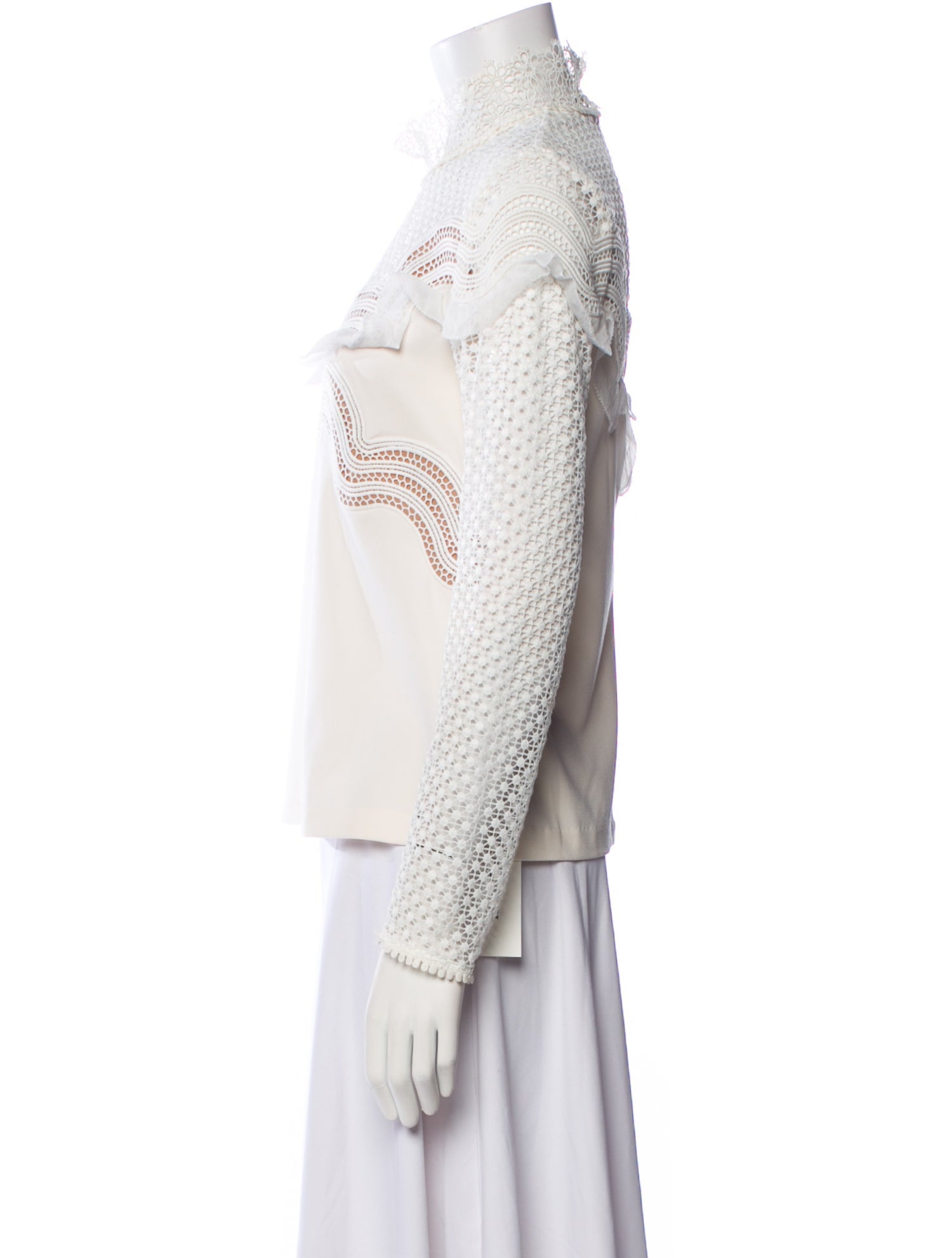 Self-Portrait Lace Pattern Mock Neck Blouse