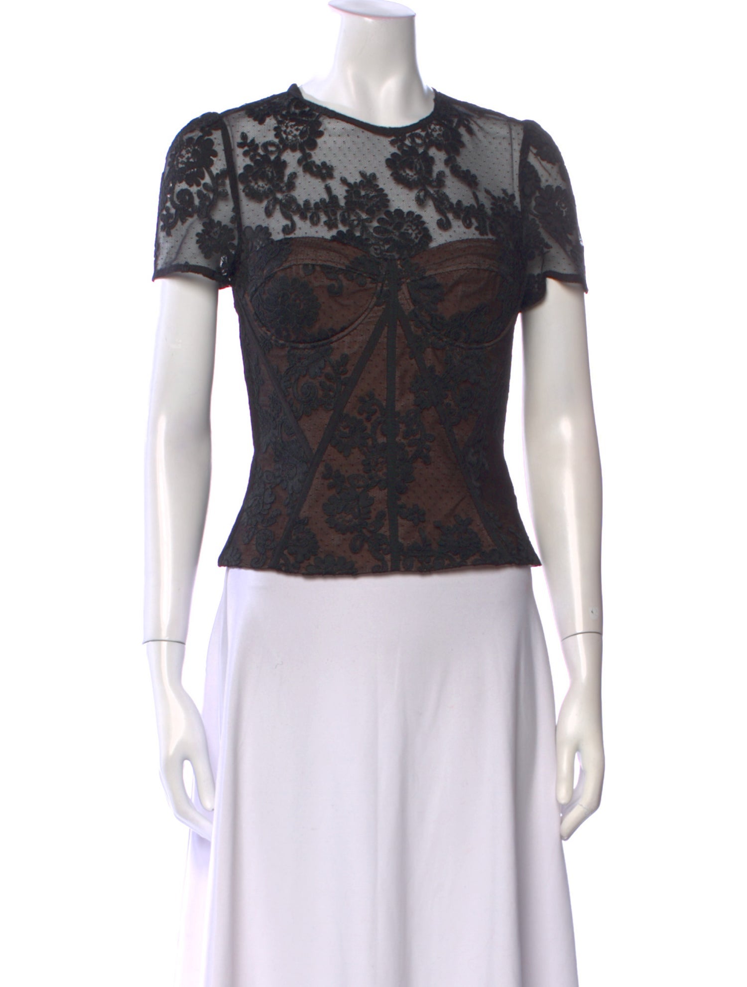 Self-Portrait Lace Pattern Crew Neck Top