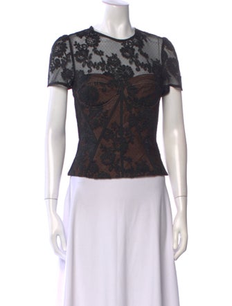 Self-Portrait Lace Pattern Crew Neck Top