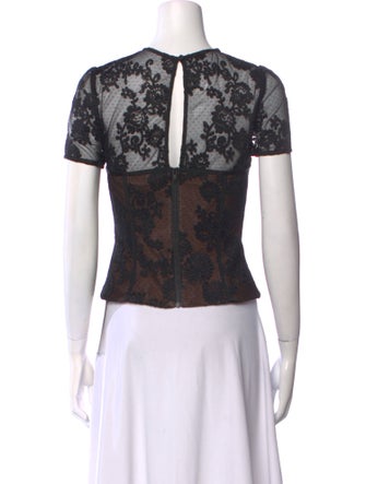 Self-Portrait Lace Pattern Crew Neck Top