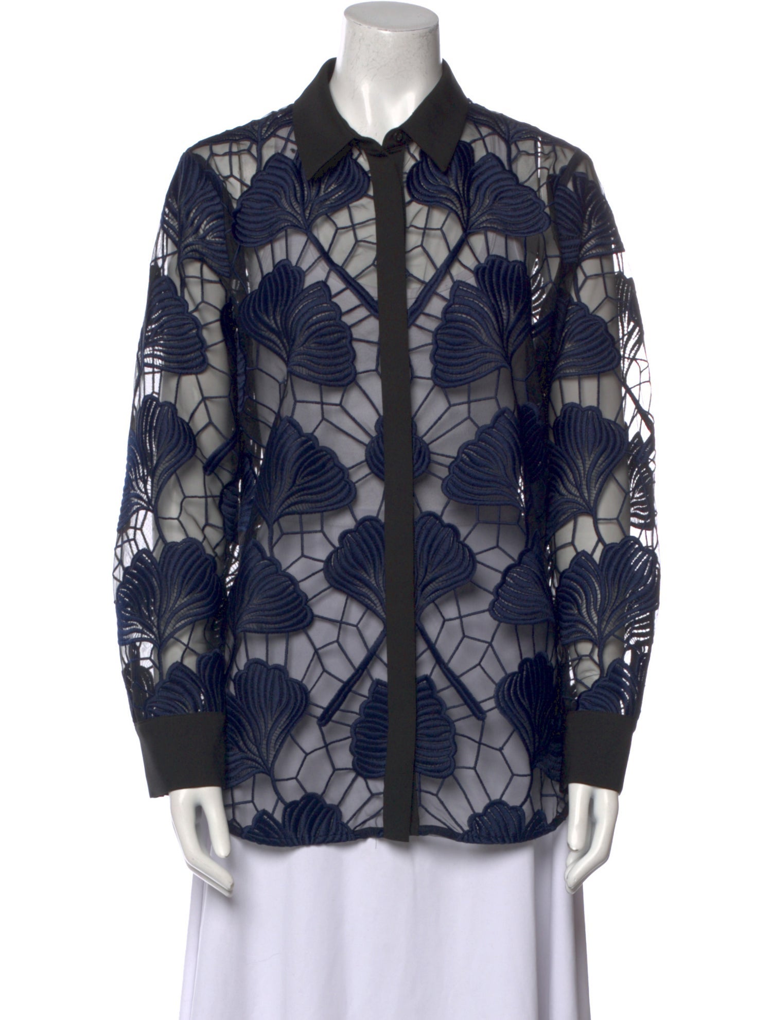 Self-Portrait Printed Long Sleeve Button-Up Top