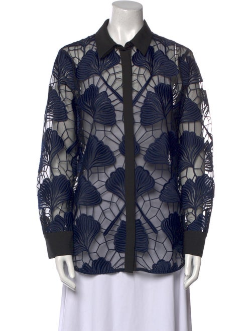 Self-Portrait Printed Long Sleeve Button-Up Top