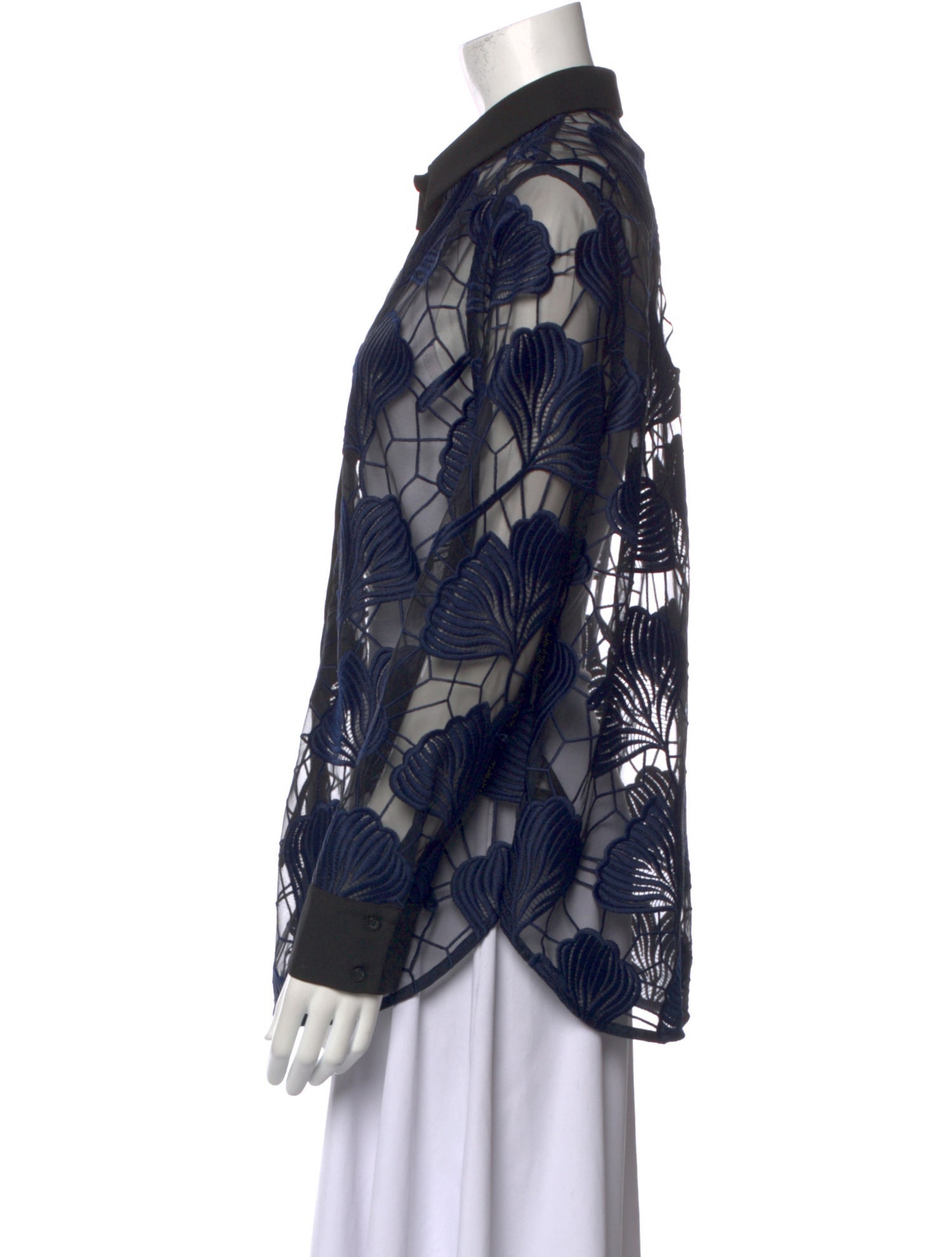 Self-Portrait Printed Long Sleeve Button-Up Top