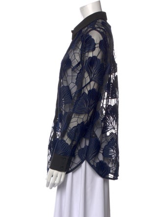 Self-Portrait Printed Long Sleeve Button-Up Top