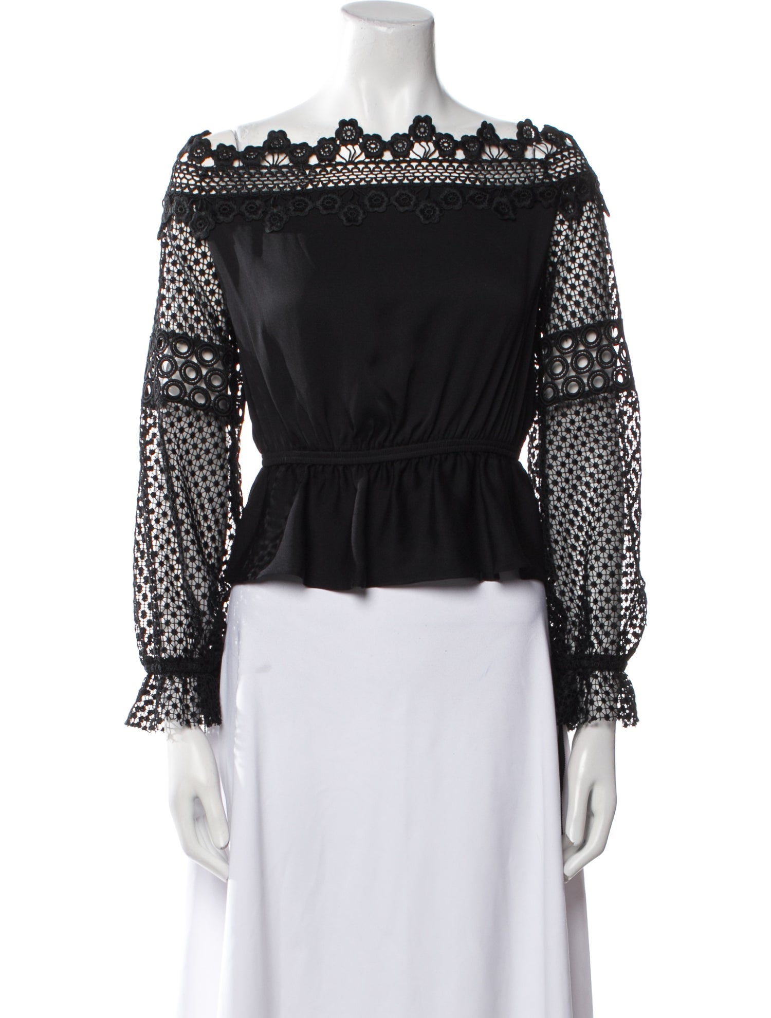 Self-Portrait Off-The-Shoulder Long Sleeve Crop Top