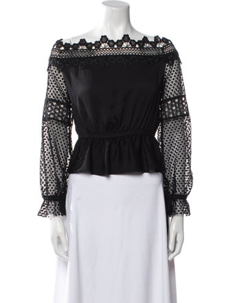 Self-Portrait Off-The-Shoulder Long Sleeve Crop Top