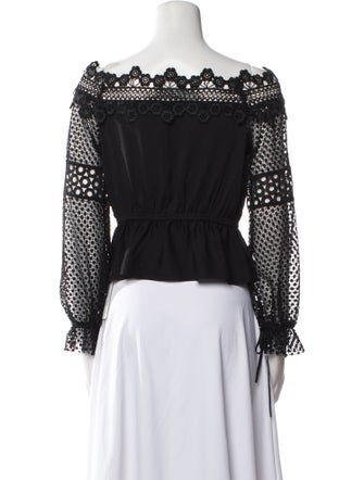 Self-Portrait Off-The-Shoulder Long Sleeve Crop Top