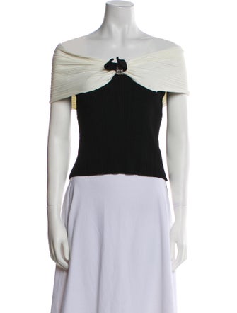 Self-Portrait Off-The-Shoulder Short Sleeve Crop Top