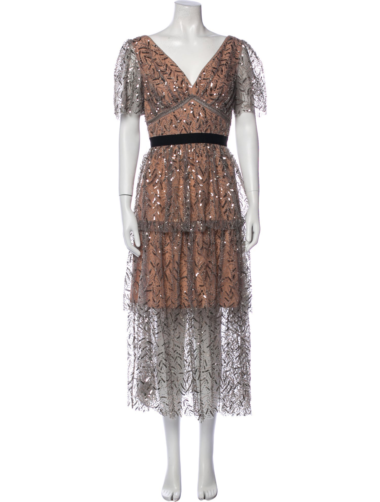 Self-Portrait Lace Pattern Midi Length Dress