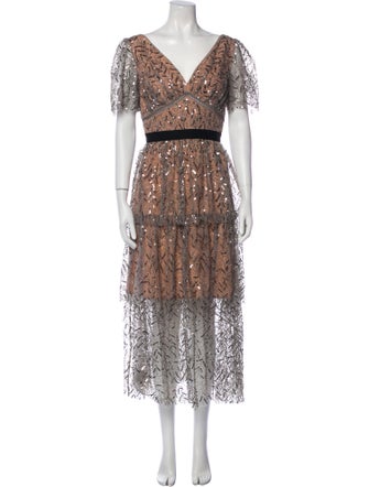 Self-Portrait Lace Pattern Midi Length Dress