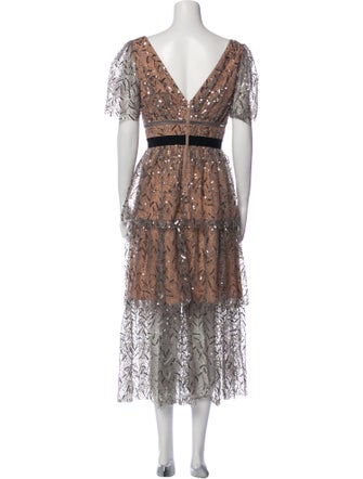 Self-Portrait Lace Pattern Midi Length Dress