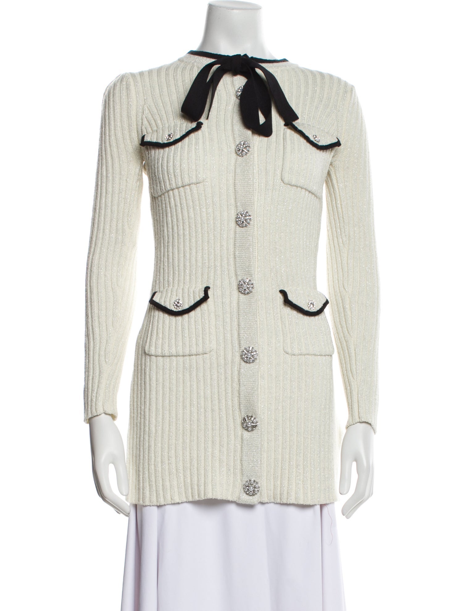 Self-Portrait Ivory Lurex Knit Dress Crew Neck Sweater