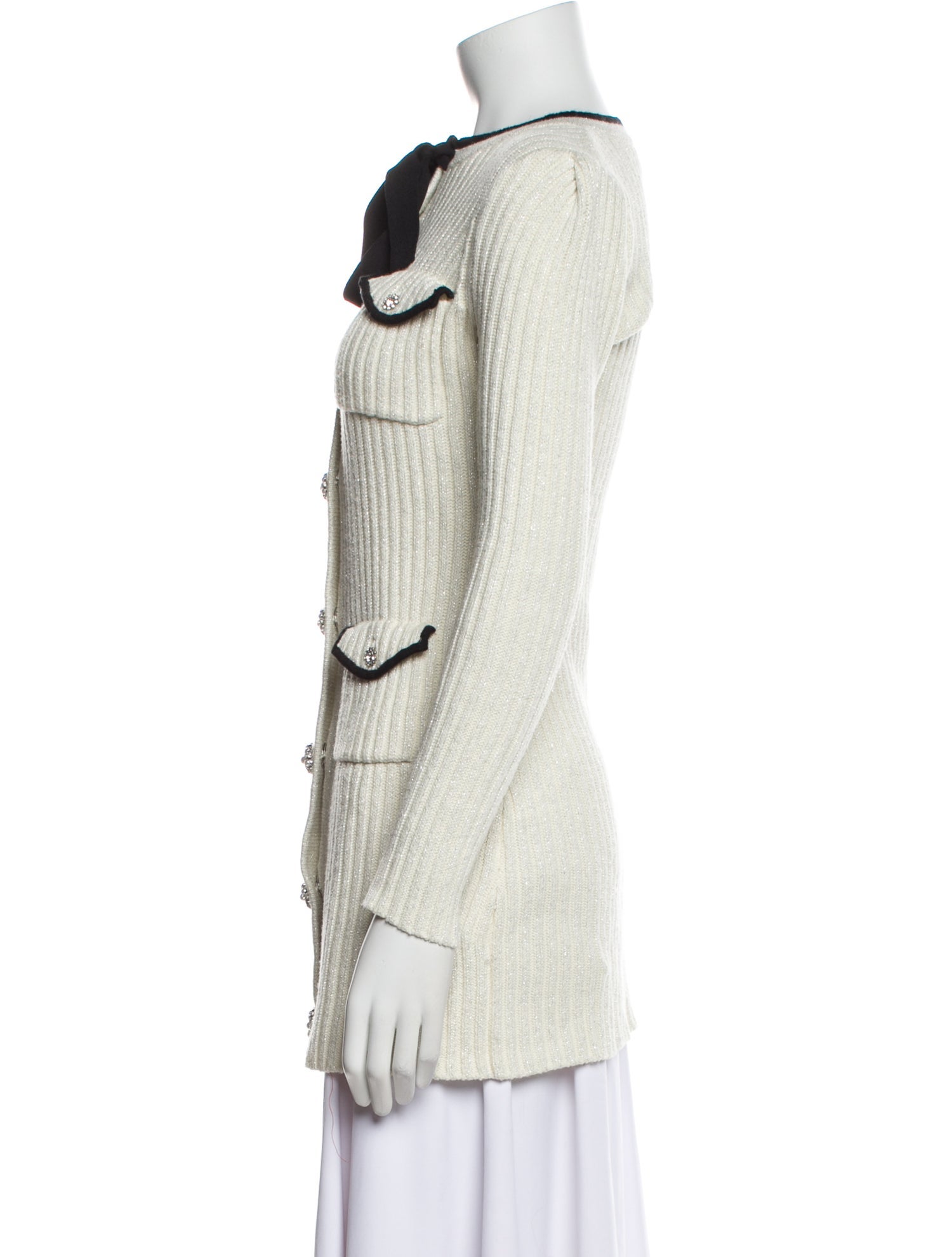 Self-Portrait Ivory Lurex Knit Dress Crew Neck Sweater