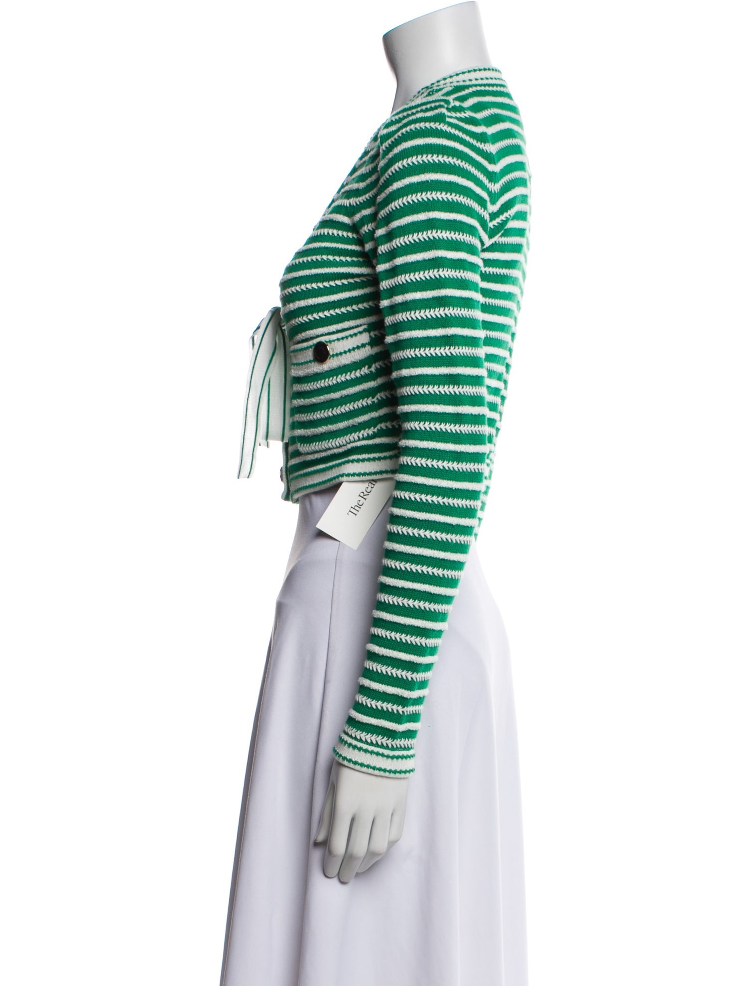 Self-Portrait Green Rope Knit Cardigan Striped Sweater