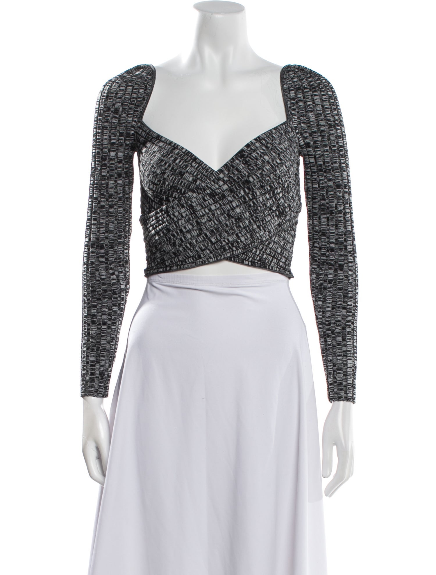 Self-Portrait Striped V-Neck Crop Top