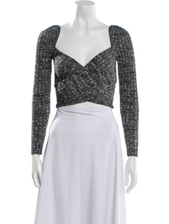 Self-Portrait Striped V-Neck Crop Top