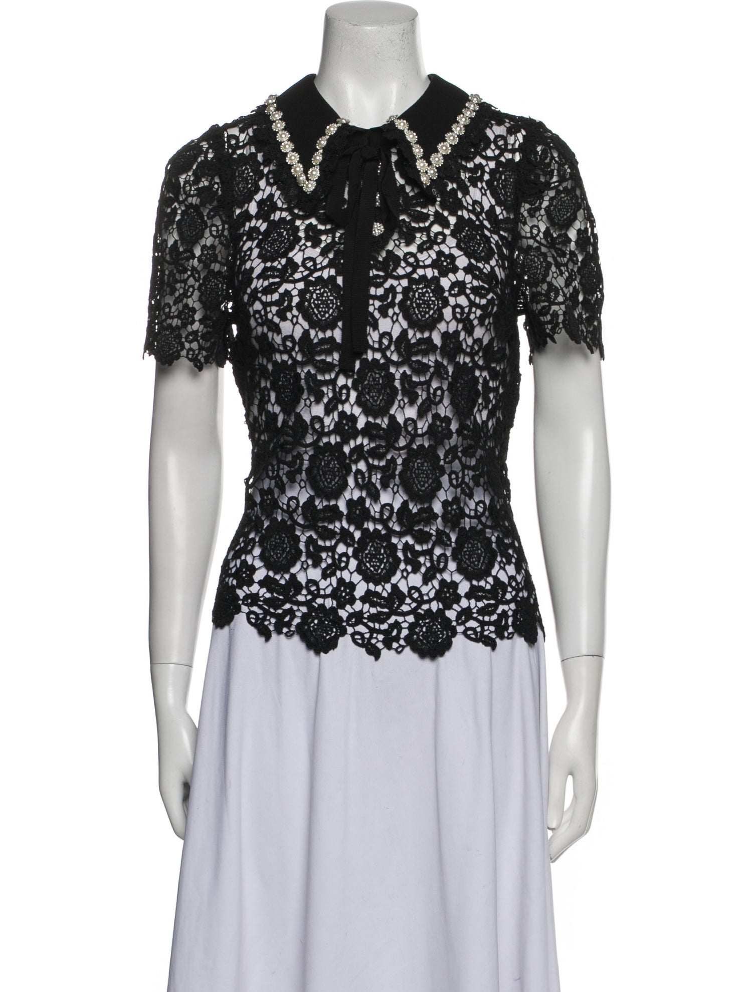 Self-Portrait Lace Pattern Short Sleeve Polo