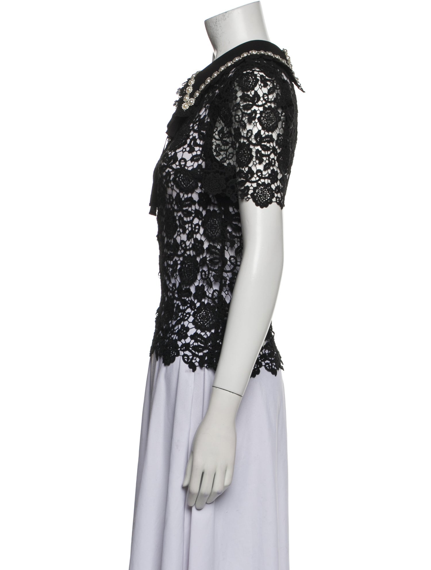 Self-Portrait Lace Pattern Short Sleeve Polo