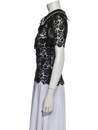 Self-Portrait Lace Pattern Short Sleeve Polo