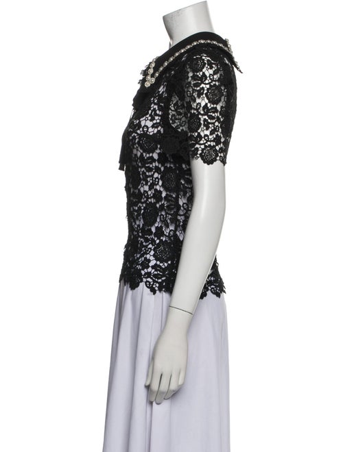 Self-Portrait Lace Pattern Short Sleeve Polo