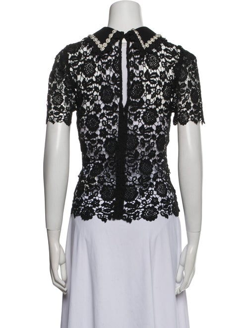 Self-Portrait Lace Pattern Short Sleeve Polo