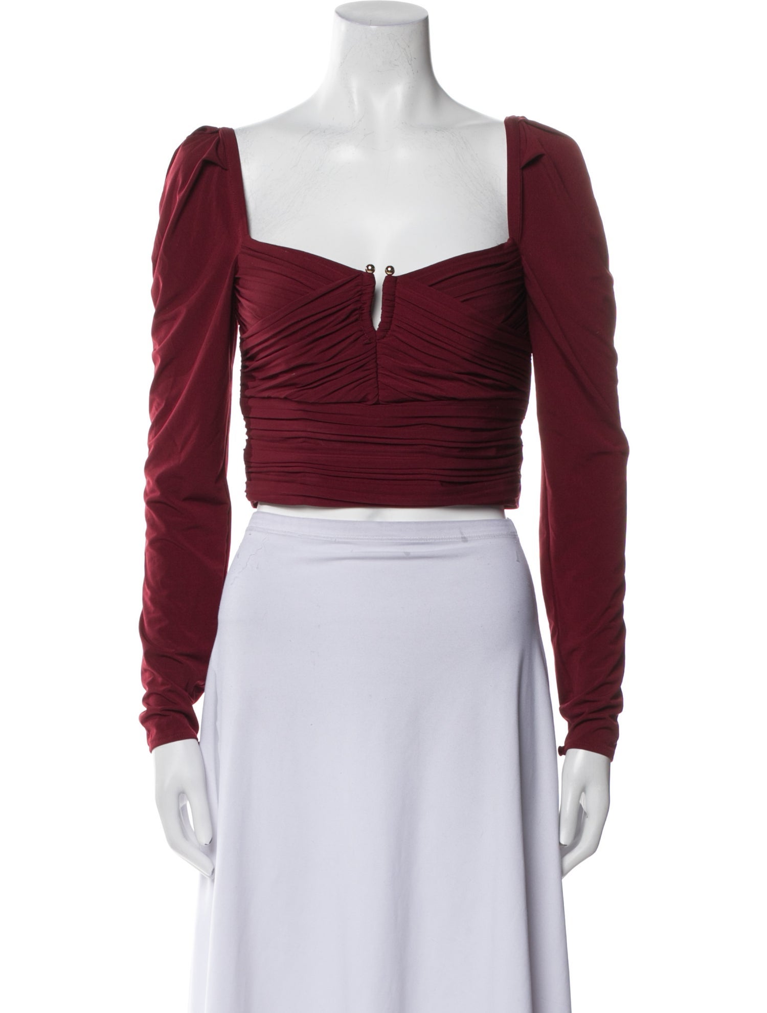 Self-Portrait Square Neckline Long Sleeve Crop Top