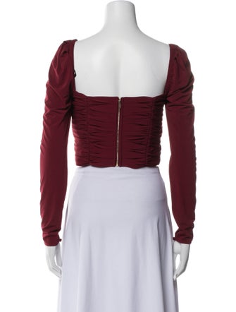 Self-Portrait Square Neckline Long Sleeve Crop Top