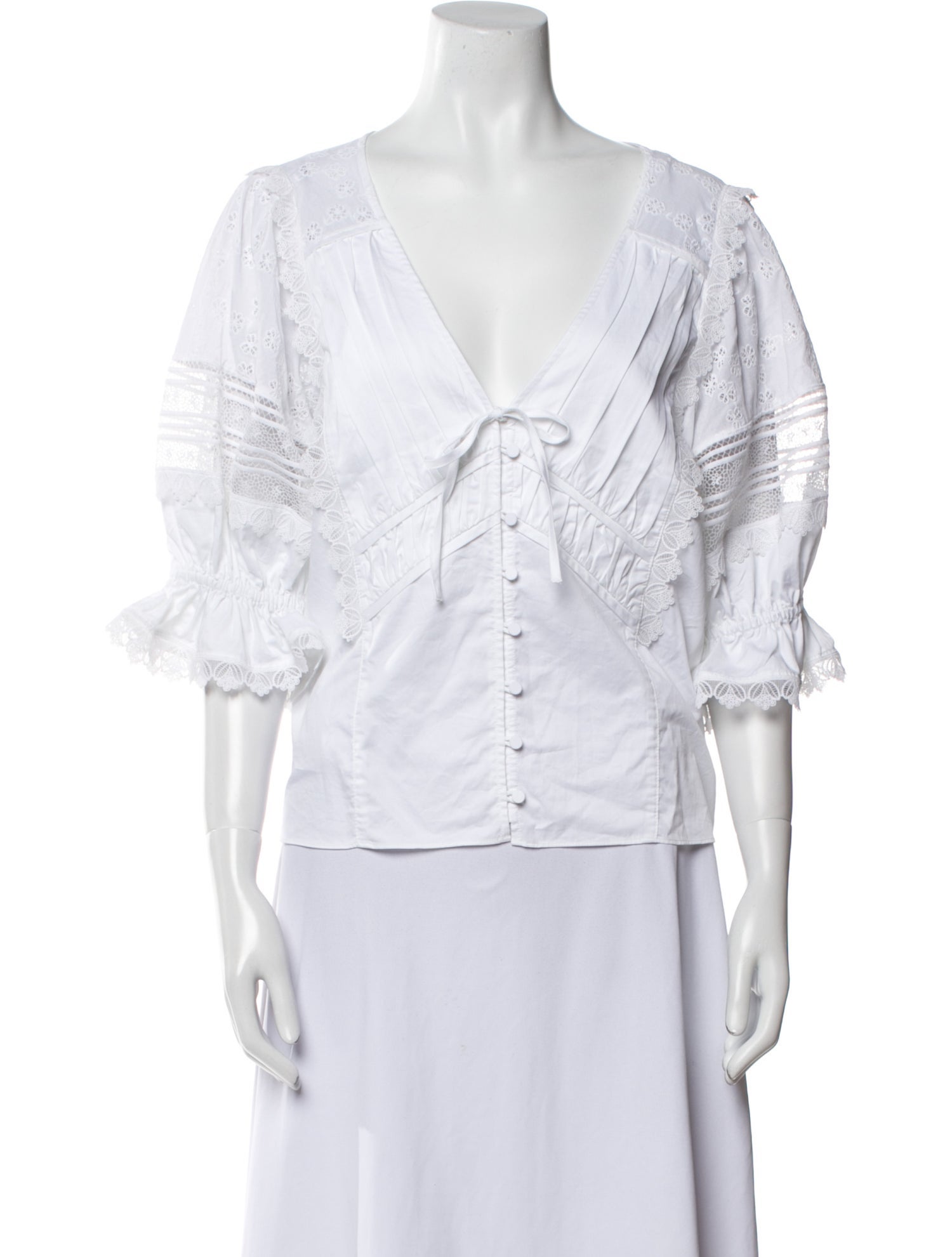 Self-Portrait V-Neck Three-Quarter Sleeve Blouse