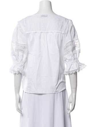 Self-Portrait V-Neck Three-Quarter Sleeve Blouse