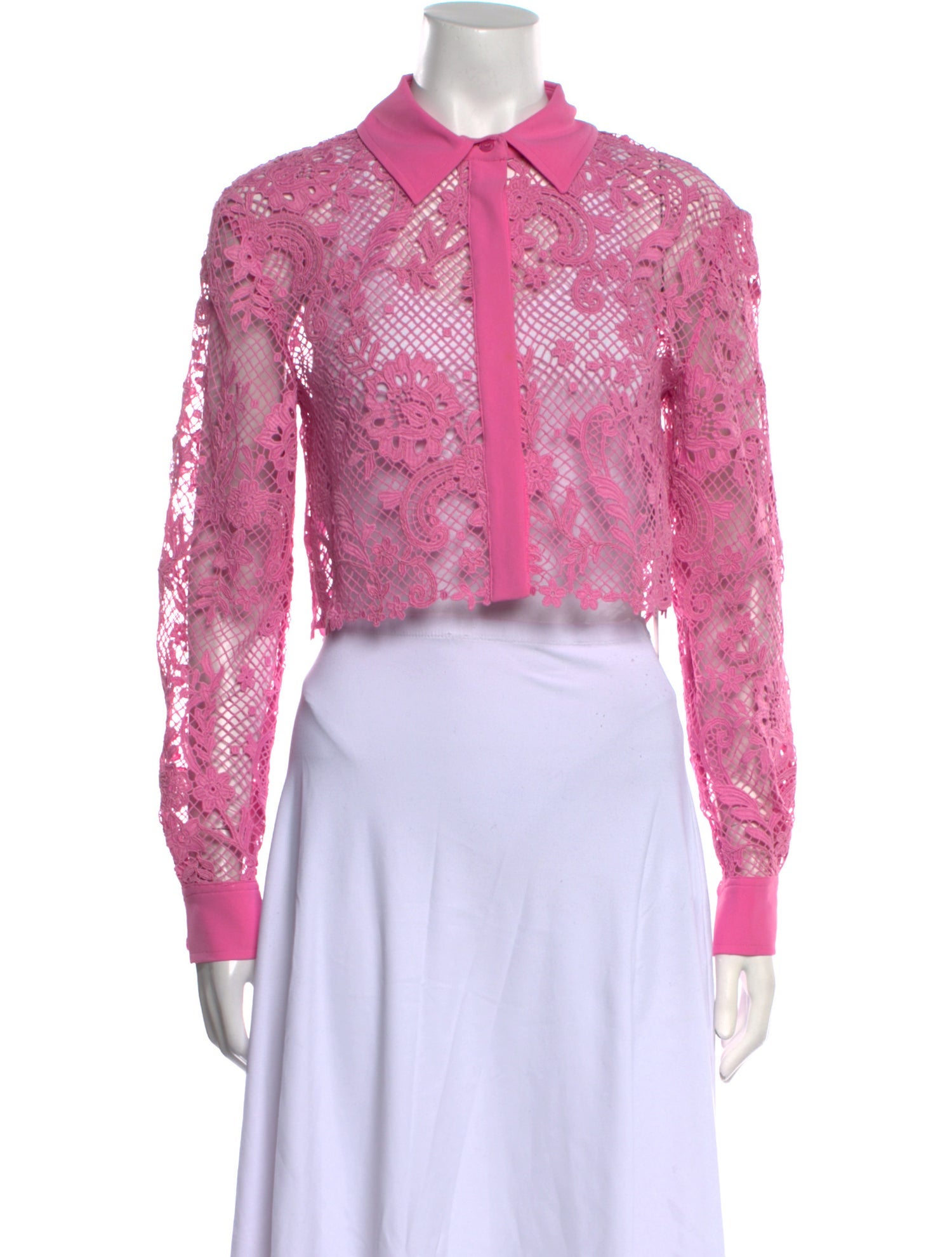 Self-Portrait Lace Pattern Long Sleeve Crop Top