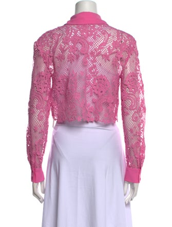 Self-Portrait Lace Pattern Long Sleeve Crop Top