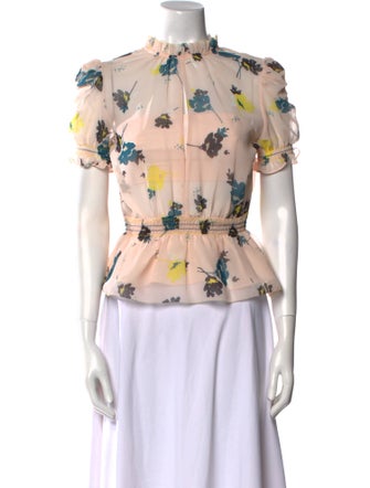 Self-Portrait Floral Print Mock Neck Blouse