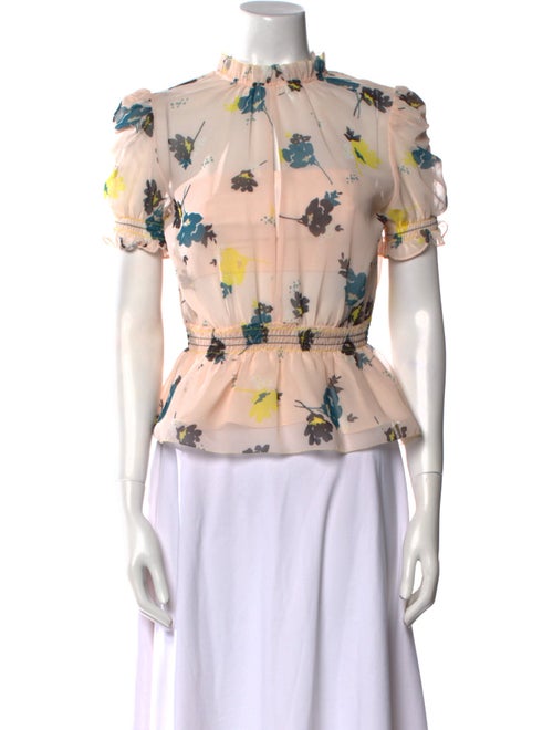 Self-Portrait Floral Print Mock Neck Blouse