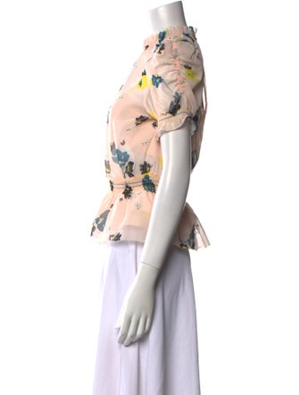 Self-Portrait Floral Print Mock Neck Blouse