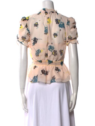 Self-Portrait Floral Print Mock Neck Blouse