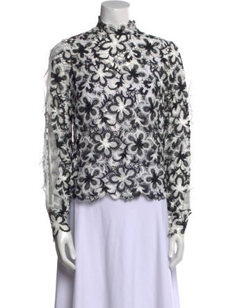 Self-Portrait Floral Print Mock Neck Blouse